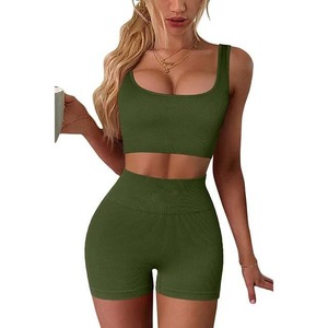Conjunto de sujetador y pantalones cortos para gimnasio, ropa deportiva, sujetador y pantalones cortos sin costuras, con logotipo personalizado, MOQ bajo y entrega rápida. - Product Image 2