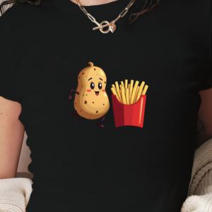 เสื้อยืดแขนสั้นแฟชั่นสไตล์ Y2K สำหรับผู้หญิงเสื้อยืดทรงสลิมฟิตผ้าถักลายการ์ตูนวิ่งมันฝรั่ง - Product Image 1