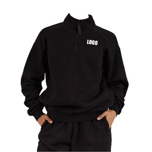OEM ODM Service Quarter <b>Half</b> <b>Zip</b> <b>Sweatshirt</b> <b>Women</b> 1/4 Zipper Mock Neck Long Sleeve Fleece Pullover Oversized Black Streetwear - Product Image 1