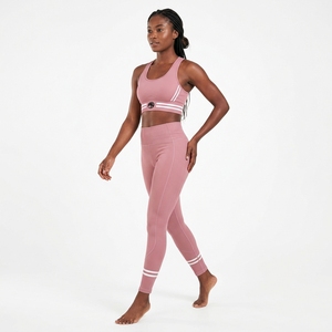 Women Dusty Pink Keyhole Crop Top High Waist <b>Flare</b> <b>Leggings</b> Yoga Set Gym Fitness Workout Activewear Set - Product Image 2