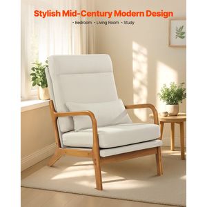 Poltrona Moderna con Schienale Alto, Struttura in Legno Massello e Gambe Antiscivolo - Sedia Imbottita per il Relax - Product Image 2