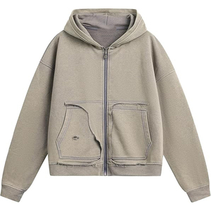 Sudadera con Capucha y Cremallera para Hombre, Talla Grande, Color Sólido, con Bolsillo, Informal, 100% Algodón, Felpa Francesa, para Otoño - Product Image 1