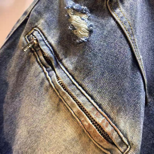 Pantalones Cargo de Mezclilla Negros, Transpirables, de Corte Holgado, con Bolsillos con Cremallera y Bordes Deshilachados, Estilo Urbano, Jeans para Hombre - Product Image 5