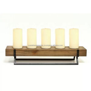 Chandelebra Bougeoir en bois avec pieds en métal pour la décoration intérieure dans le salon chambre salle à manger vaisselle lanternes bocaux à bougies - Product Image 1