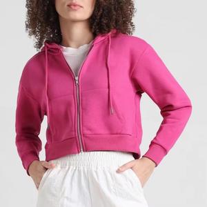 Sudaderas con capucha para mujer al por mayor, lisas, oversize, de algodón, estilo crop, streetwear, con capucha, forro polar, con cremallera, a la moda - Product Image 1
