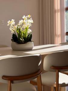 Ensemble de table à manger ovale en teck massif moderne avec chaises rembourrées, meubles de salle à manger scandinaves de luxe - Product Image 6