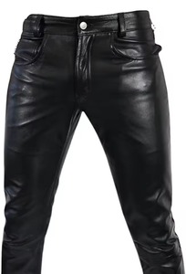 Pantalon en cuir pour homme, style streetwear, coupe droite, poids moyen, personnalisable OEM - Product Image 4