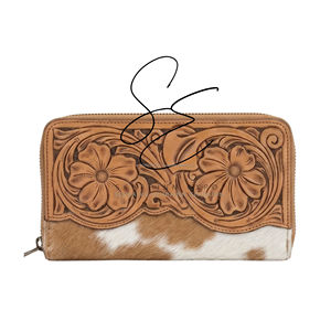 Cartera de mano de cuero repujado premium con cremallera, estilo vaquero, larga, para uso diario, monedero de cuero occidental para mujer - Product Image 2