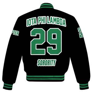 Iota Phi Lambda Women Custom Chapter Varsity Jacket Black Letter Crest Number Year Sorority Bomber Jacket - Product Image 6