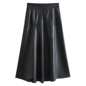 Salva Leather Women's High Waist PU Leather <b>Pencil</b> <b>Skirt</b> Solid Color Side <b>Slit</b> Mid-Calf Breathable Elegant Design Autumn - Product Image 2