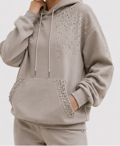 Sweat-shirt à capuche pour femme, gris, à paillettes, pull en coton tricoté, manches régulières, style décontracté d'automne - Product Image 5