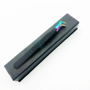 Black Powder Coated Color And Multi Plasma Tip Eyelash Tweezer With Fiber Tip 2 Different Point / Black Card <b>Box</b> Packing <b>File</b> - Product Image 3