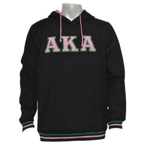 Sudadera con Capucha para Mujer, Color Negro, Rosa y Verde, con Letras Griegas Bordadas, Informal, de Manga Larga - Product Image 1