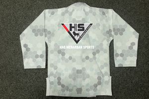 Kimono de BJJ H.S pour hommes, 100% coton, imprimé par sublimation, motif hexagonal, coupe ample, respirant, séchage rapide, Gi de lutte pour adultes, devant - Product Image 4