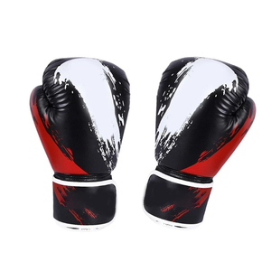 Gants de boxe noir, rouge, blanc, impression par sublimation, matériau PU, fermeture Velcro, respirants, équipement d'entraînement pour adultes - Product Image 1