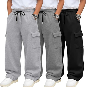 Pantalon de jogging décontracté pour homme, taille élastique avec cordon de serrage, poches cargo, en coton uni, idéal pour l'automne - Product Image 2