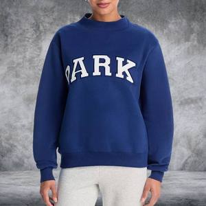 Royal Blue Mock Neck <b>Sweatshirt</b> with Large <b>White</b> Arched Front Lettering Long Sleeves Rib Cuffs and Hem Private Label Apparel - Product Image 1