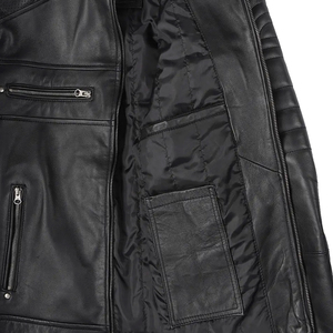 Blouson en cuir véritable pour homme, coupe ajustée, style motard, vintage, noir, col montant, vêtement d'extérieur - Product Image 5