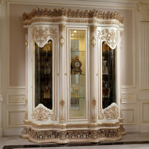 Custom Luxury Golden Dining Set European Palace Wood Carved with <b>Mirror</b> Console Glass Showcase Cabinet Villa Furniture - Product Image 3