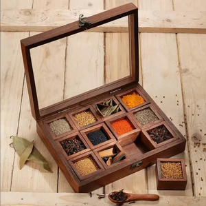 Boîte à épices en bois d'acacia, 12 compartiments, design luxueux, outils pour herbes et épices, boîte à épices en bois - Product Image 1