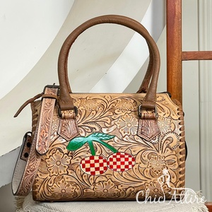 Bolso de Hombro de Cuero Vacuno Rústico Vintage Hecho a Mano con Diseño de Girasol para Mujer, Estilo Personalizado, de Lujo, para Viaje - Product Image 1