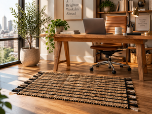 Handwoven <b>Jute</b> Cotton Blend Non-Slip Reversible Striped Flat Weave <b>Rug</b> 22x16 in Beige Black for Home & Car Bedroom Living Room - Product Image 4