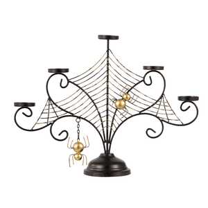 Candélabre en aluminium fait main, spécialement conçu, motif toile d'araignée avec décor araignée doré, écologique pour usage domestique et religieux - Product Image 3