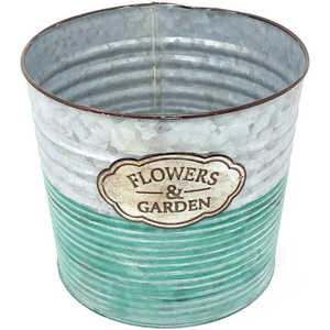 Maceta Vintage de Metal Galvanizado, Maceta Redonda Acanalada de Zinc Antiguo, Cubeta Decorativa para Jardín con Cuerda - Product Image 3