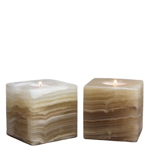 Porte-bougie en marbre onyx kaki, porte-bougie en pierre de marbre, porte-bougie en onyx blanc - Product Image 2