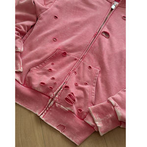 Sweat à capuche léger en coton uni pour homme, effet usé, avec fermeture éclair, et pantalon de survêtement déchiré, à cordon de serrage, respirant et à séchage rapide - Product Image 6
