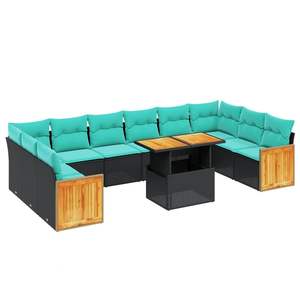 ชุดโซฟาลานบ้านหวายโพลีสีดำ 11 ชิ้นพร้อมเบาะรองนั่งสำหรับชุดสวน - Product Image 2