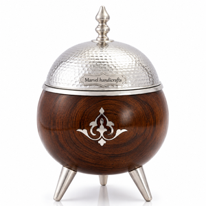 Tarro de Madera de Lujo para Frutos Secos con Tapa Metálica Martillada, Contenedor Decorativo para Aperitivos y Dulces para el Hogar, Cocina, Hotel, Regalo o Servicio - Product Image 1