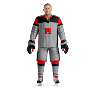 Conjunto de Uniforme de Hockey sobre Hielo Personalizado – Jersey, Pantalones y Calcetines Sublimados en Rojo, Gris y Negro con Personalización - Product Image 2