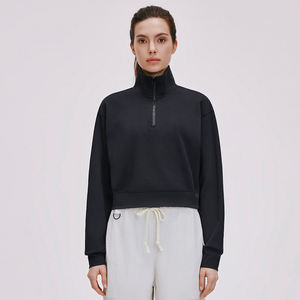 Sudadera corta de mujer con media cremallera, cuello alto, manga larga, estilo casual y ajuste holgado - Product Image 1
