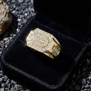 Anillo de Oro Amarillo Macizo de 18k con Diamantes 100% Naturales, Joyería Fina, Anillo de Banda Ancha para Hombre, Regalo Masculino Más Vendido en Hong Kong - Product Image 4