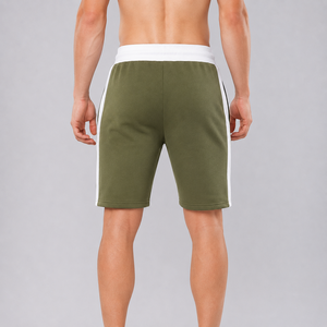 Custom <b>Mens</b> Sweat <b>Shorts</b> Olive Green <b>White</b> Elastic Waistband Side Stripe Fleece Cotton <b>Shorts</b> Gym Casual Wear OEM Manufacturer - Product Image 2