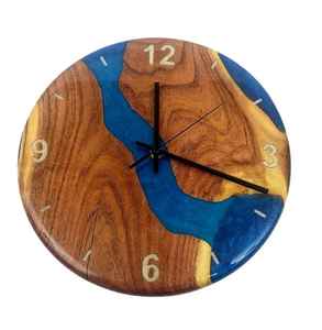 Reloj de Pared de Resina Epoxi Perlada Blanca de Lujo, Reloj Colgante Redondo de Madera de Acacia con Borde Natural, Silencioso, para Decoración de Pared de Hogar Moderno - Product Image 4