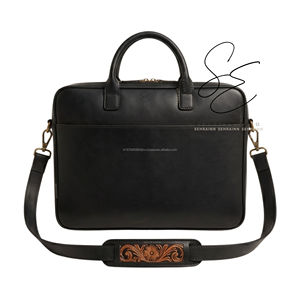 Western Real Leather Messenger Bag Floral Tooled Laptop Bag Adjustable Strap Business <b>Briefcase</b> Unisex - Product Image 4
