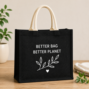 กระเป๋า Better Bag Better Planet กระเป๋าผ้าปอกระเจาแบบรักษ์โลก ทนทาน พร้อมหูหิ้วเชือก ขนาดกลาง ลายใบไม้ สำหรับใส่ของชำและใช้ไปชายหาด - Product Image 6