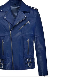 Veste de motard asymétrique en cuir véritable bleu roi pour homme, personnalisable, avec doubles boucles latérales, vente en gros pour universités - Product Image 3