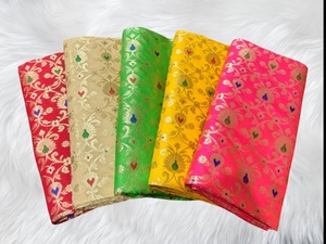 Bright Coloured Banarasi Brocade 100% Polyester <b>Fabric</b> Floral Jacquard Weave Abrasion-Resistant Medium Weight for Wedding - Product Image 5