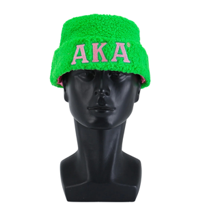AKA Green Sherpa Beanie Hat Green Fleece <b>Winter</b> <b>Cap</b> with Pink Embroidered Letters Soft Warm Roll Cuff Beanie for Women - Product Image 6