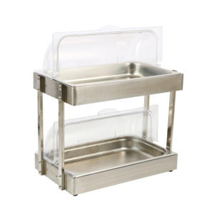 2 Tier Stainless Steel <b>Buffet</b> Food Display Stand with Roll Top Clear Cover Double Layer Sandwich Cake Pastry <b>Server</b> - Product Image 5