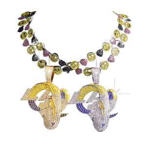 Colgante de elefante de lujo estilo hip hop con incrustaciones de cristales y diamantes de imitación, chapado en plata, joyería unisex estilo hip hop con diseño de animal, en venta. - Product Image 6