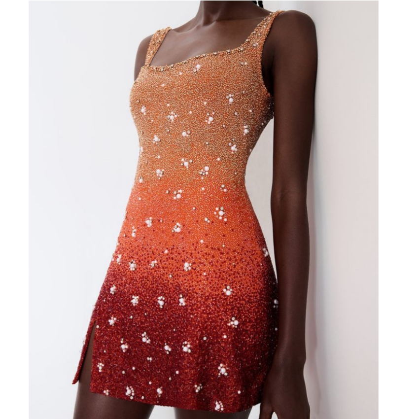 orange beaded mini dress Short Beaded Low-Back Semi-Formal Dress main image 0