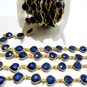 Chaîne de connecteurs à facettes en forme de cœur en saphir bleu teinté, style briolette - Product Image 4