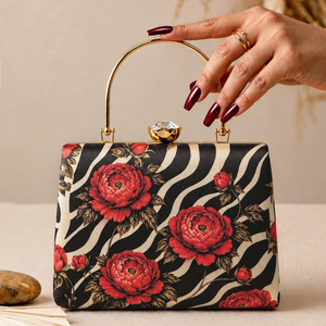 Pochette de soirée élégante de luxe à motif floral zèbre pour femme, idéale pour les occasions festives - Product Image 2