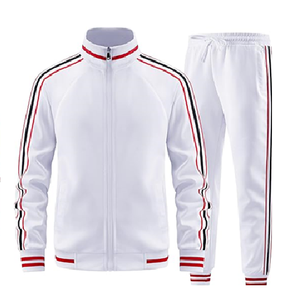 Conjunto Deportivo Unisex Blanco con Cremallera Completa, Cuello Alto, Bolsillos Laterales a Rayas, Corte Regular, Poliéster, Primavera, Traje para Correr para Adultos - Product Image 4