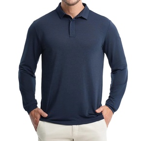 Men's Long Sleeve <b>Navy</b> Blue Golf <b>Polo</b> <b>Shirt</b> Solid Color Quick Dry Knitted Fabric Regular Fit - Product Image 3