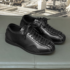 Classic Retro German <b>Trainer</b> Shoes for Men Women Couple Style Flat <b>Sole</b> Niche Premium Sense Round Toe Casual Leather Shoes - Product Image 1